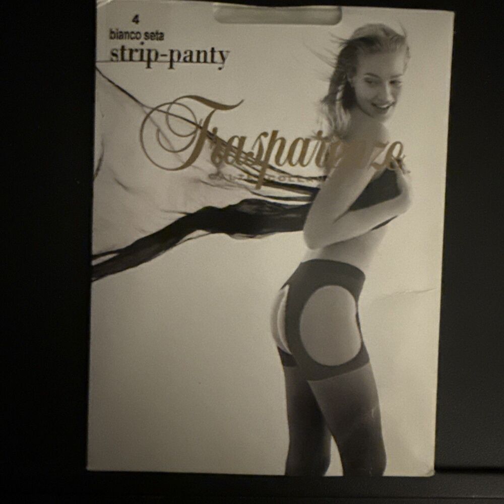 Trasparenze Strip Panty  Mock Suspender Belt Pantyhose XL White Made in Italy